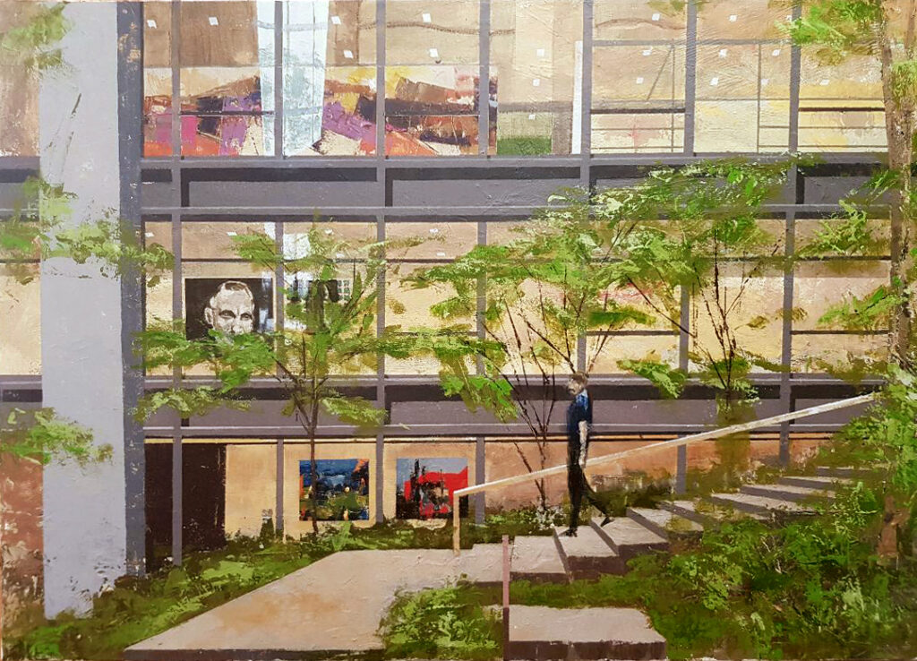 PATIO FUNDACION FORD 2025 92x65 cm ACRILICO SOBRE TELA